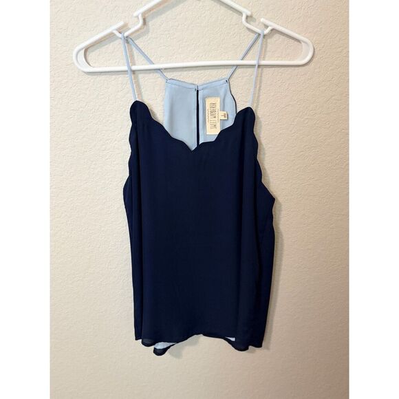 Sweet Wanderer Tops - Sweet Wanderer Navy Scalloped Keyhole Tank Size Small